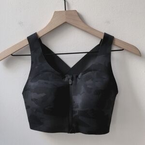 Lululemon Enlite Zip Front Sports Bra Gray Black Camo Women's 32DD